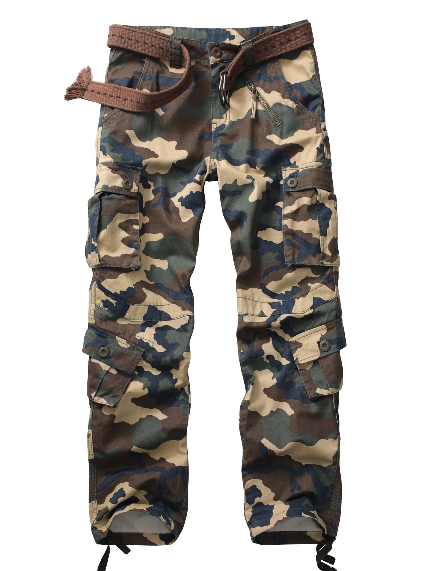 Men's Casual Cargo Pants Camo Pants Combat Work Pants with 8 Pockets(No Belt)