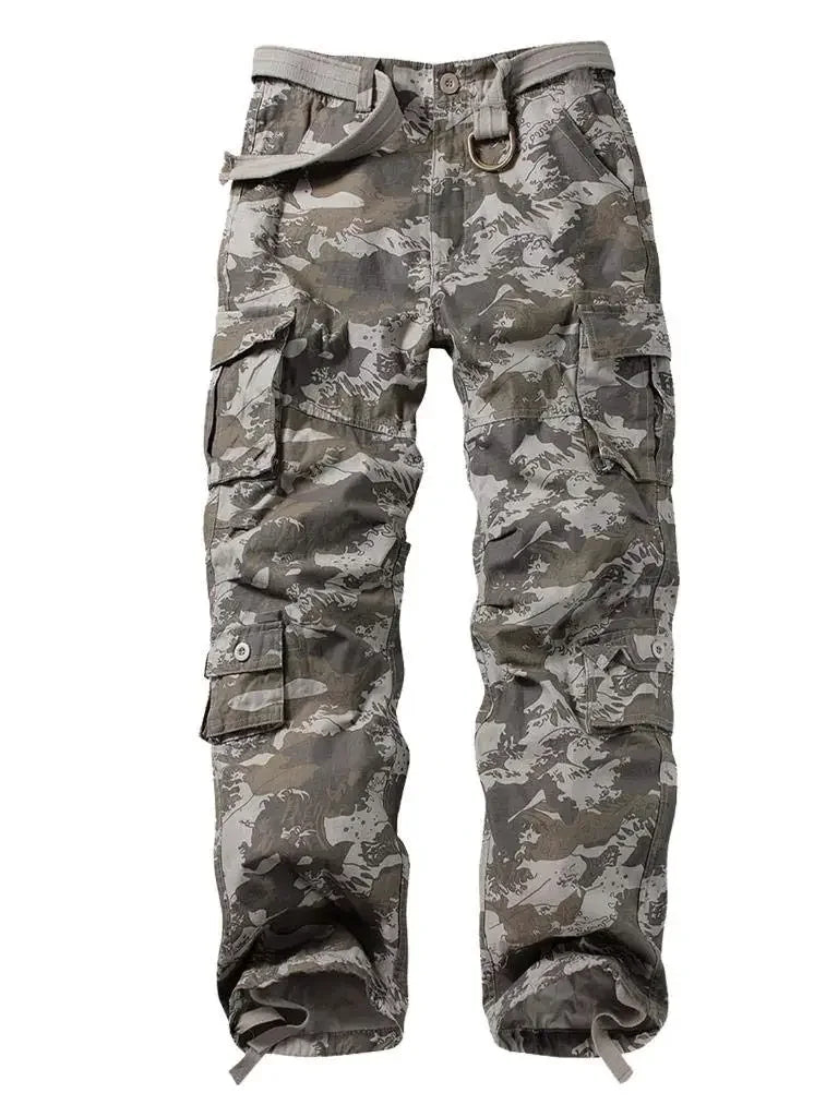 Men's Casual Cargo Pants Camo Pants Combat Work Pants with 8 Pockets(No Belt)