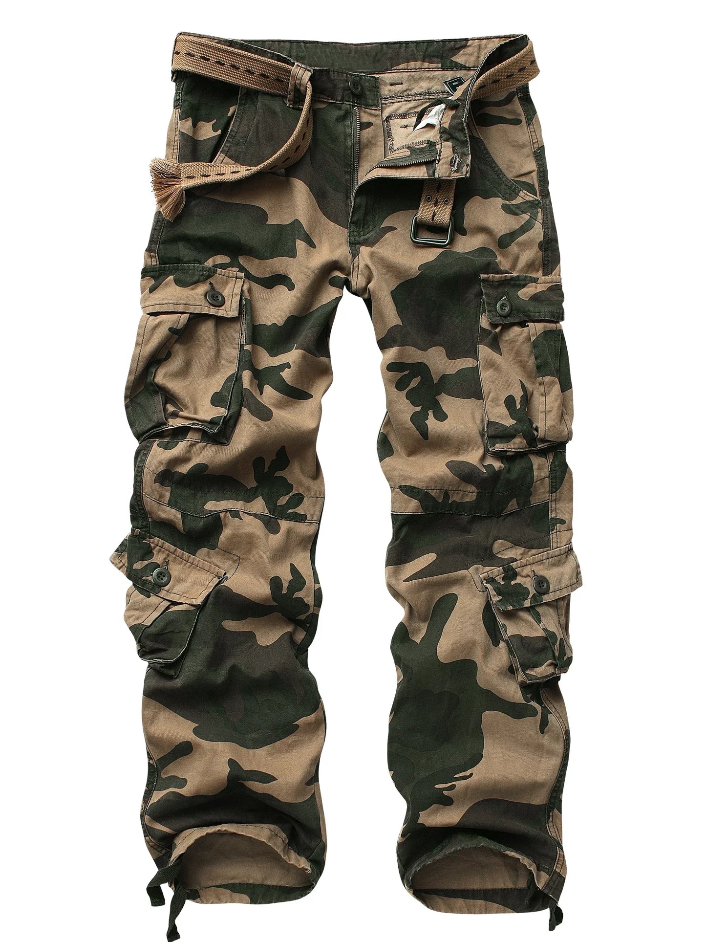 Men's Casual Cargo Pants Camo Pants Combat Work Pants with 8 Pockets(No Belt)