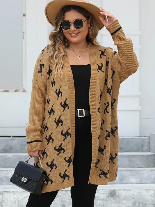 GIBSIE Plus Size Casual Split Long Cardigan Women 2024 Autumn winter Drop Shoulder Loose Warm Sweater Cardigan Knitted Outerwear