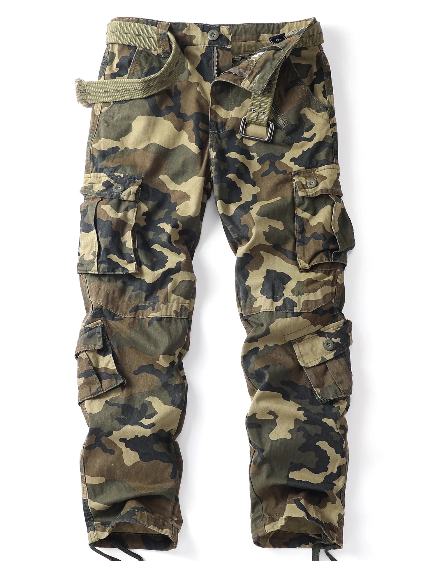 Men's Casual Cargo Pants Camo Pants Combat Work Pants with 8 Pockets(No Belt)