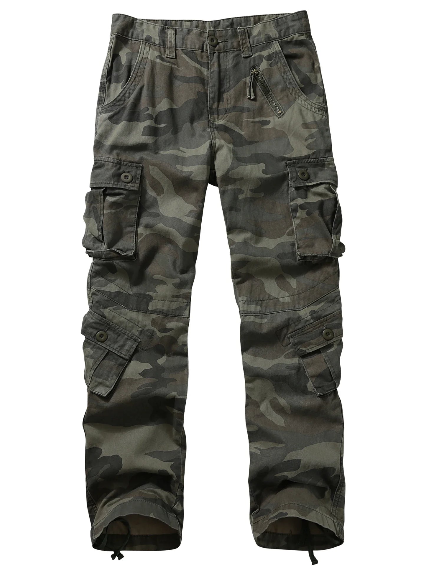 Men's Casual Cargo Pants Camo Pants Combat Work Pants with 8 Pockets(No Belt)