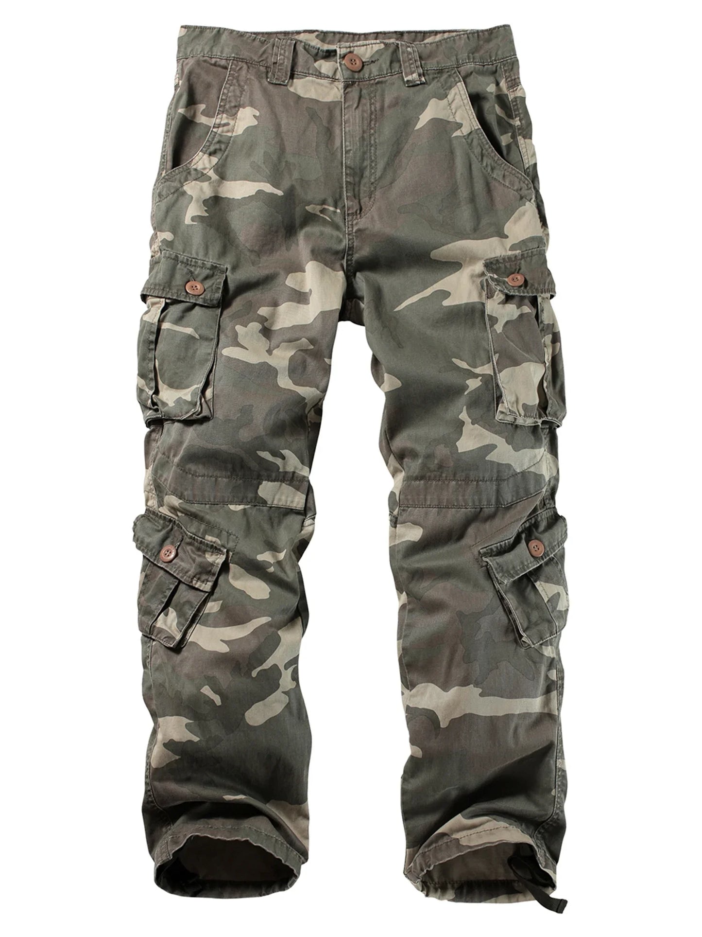 Men's Casual Cargo Pants Camo Pants Combat Work Pants with 8 Pockets(No Belt)