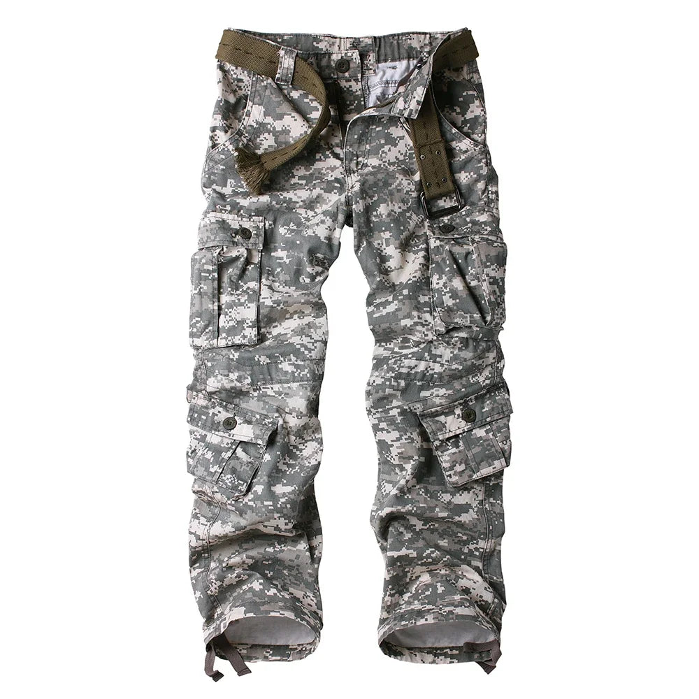 Men's Casual Cargo Pants Camo Pants Combat Work Pants with 8 Pockets(No Belt)