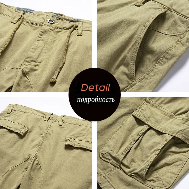 Summer Men Solid Cotton Cargo Shorts Man Casual Outdoor Beach Bermuda Short Pants Male Pockets Jogger Breathable Shorts Trousers